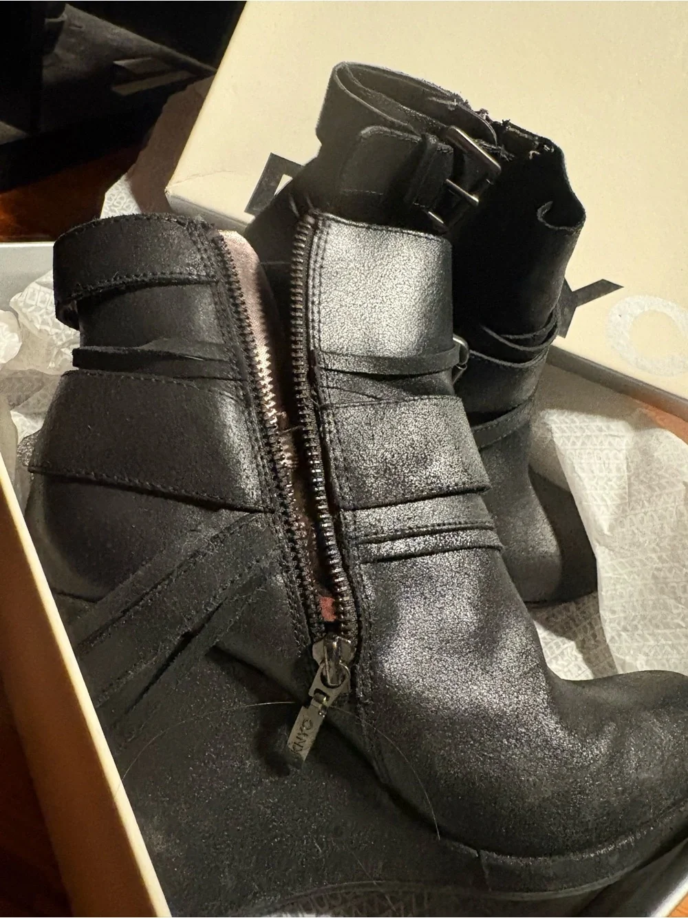 DKNYC Black Strappy Wedge Ankle Boots